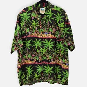 Kahala Ron Anderson Hawaiian Shirt Vintage 90s Aloha Green Luau Hula Rayon XXL